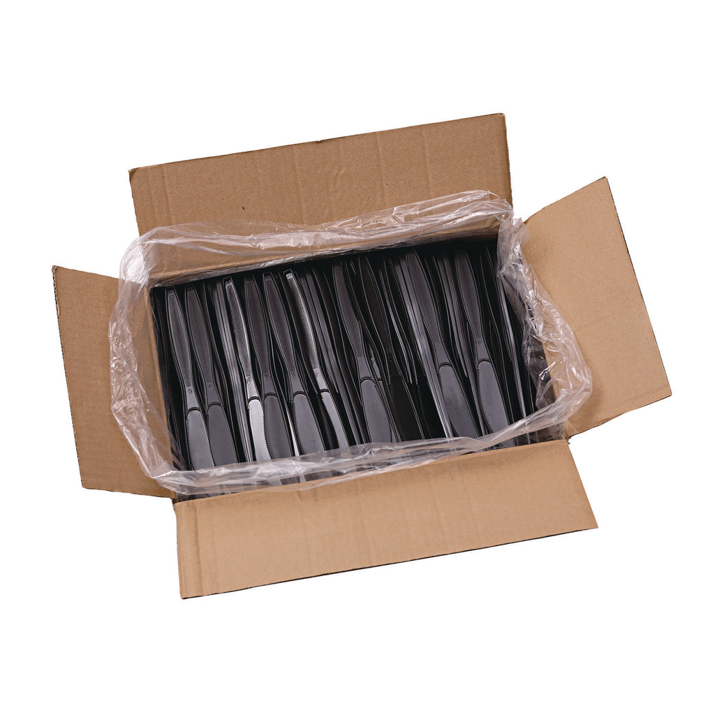 Heavyweight Polypropylene Cutlery, Knife, Black, 1000/Carton