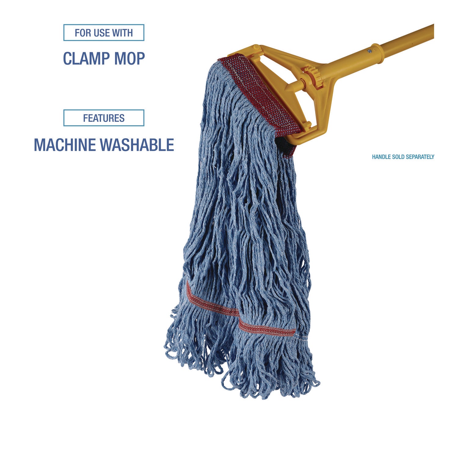 Cotton Mop Heads, Cotton/Synthetic, Large, Looped End, Wideband, Blue, 12/CT
