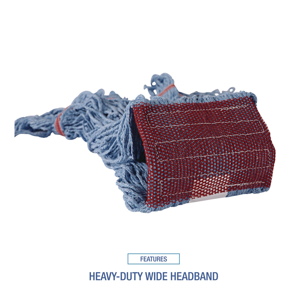 Cotton Mop Heads, Cotton/Synthetic, Large, Looped End, Wideband, Blue, 12/CT