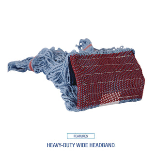 Cotton Mop Heads, Cotton/Synthetic, Large, Looped End, Wideband, Blue, 12/CT