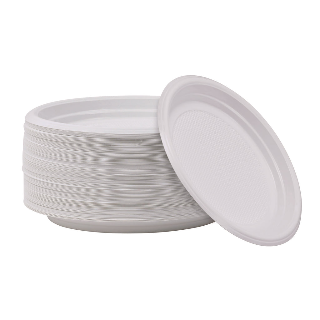 Hi-Impact Plastic Dinnerware, Plate, 9" dia, White, 500/Carton