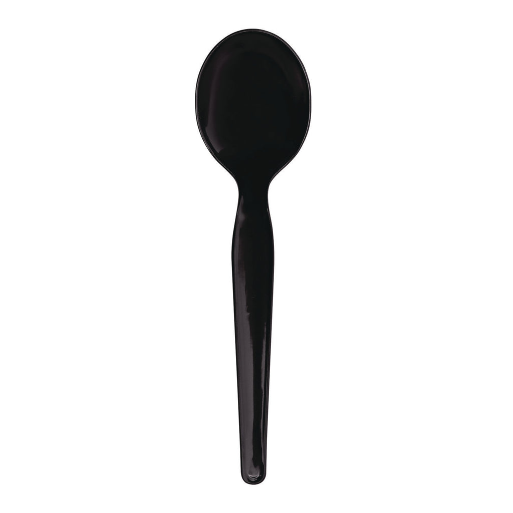 Heavyweight Wrapped Polystyrene Cutlery, Soup Spoon, Black, 1,000/Carton