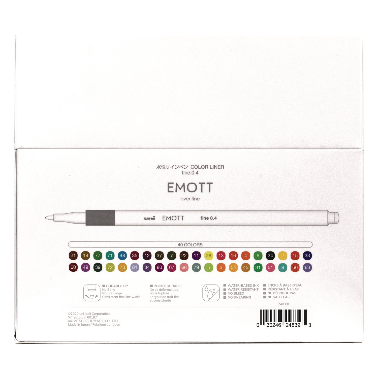 EMOTT ever fine Porous Point Pen, Stick, Fine 0.4 mm, Assorted Ink Colors, White Barrel, 40/Pack