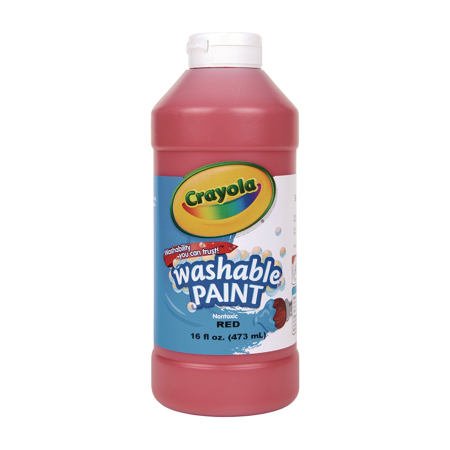 Washable Paint, Red, 16 oz Bottle - 