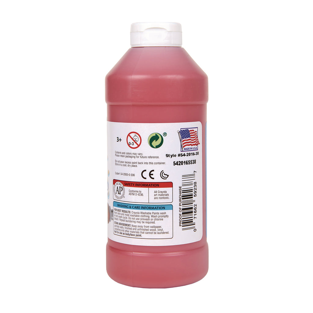 Washable Paint, Red, 16 oz Bottle
