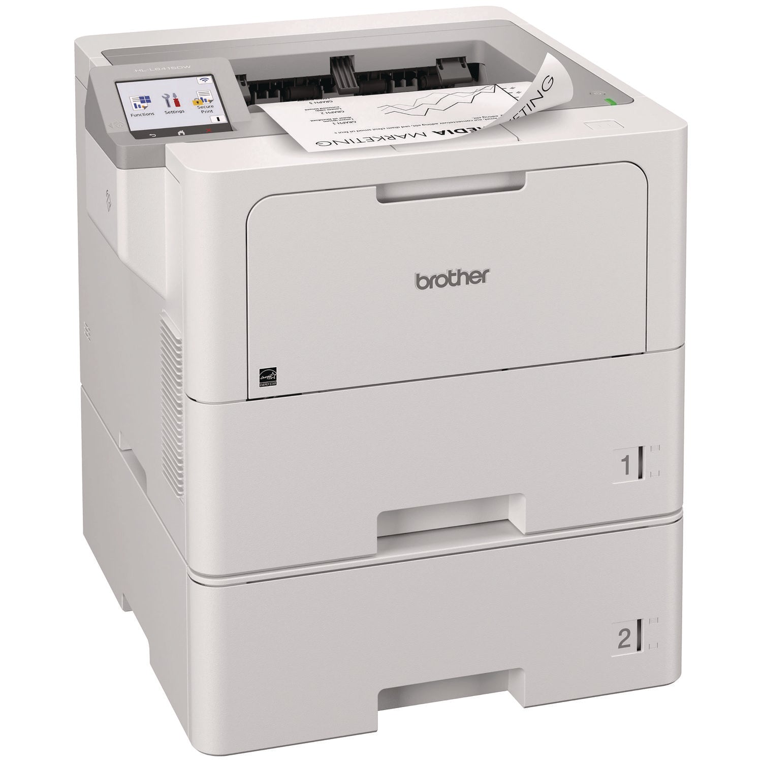 Brother HL HL-L6415DWT Desktop Wireless Laser Printer - Monochrome - 52 ppm Mono - 1200 x 1200 dpi Print - Automatic Duplex Print - 1140 Sheets Input - Ethernet - Wireless LAN - Wi-Fi Direct - 160000 Pages Duty Cycle - Plain Paper Print - Gigabit Eth - 2