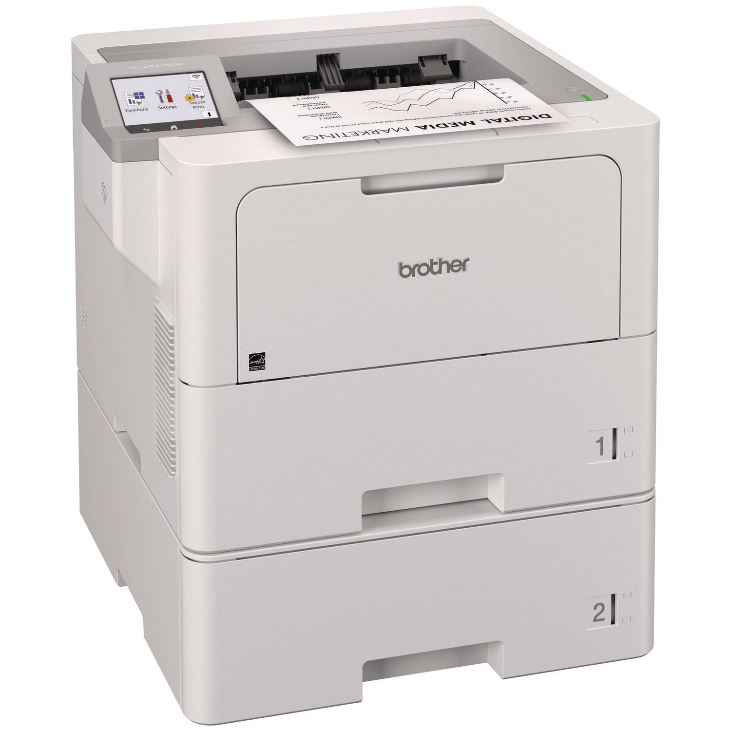 Brother HL HL-L6415DWT Desktop Wireless Laser Printer - Monochrome - 52 ppm Mono - 1200 x 1200 dpi Print - Automatic Duplex Print - 1140 Sheets Input - Ethernet - Wireless LAN - Wi-Fi Direct - 160000 Pages Duty Cycle - Plain Paper Print - Gigabit Eth