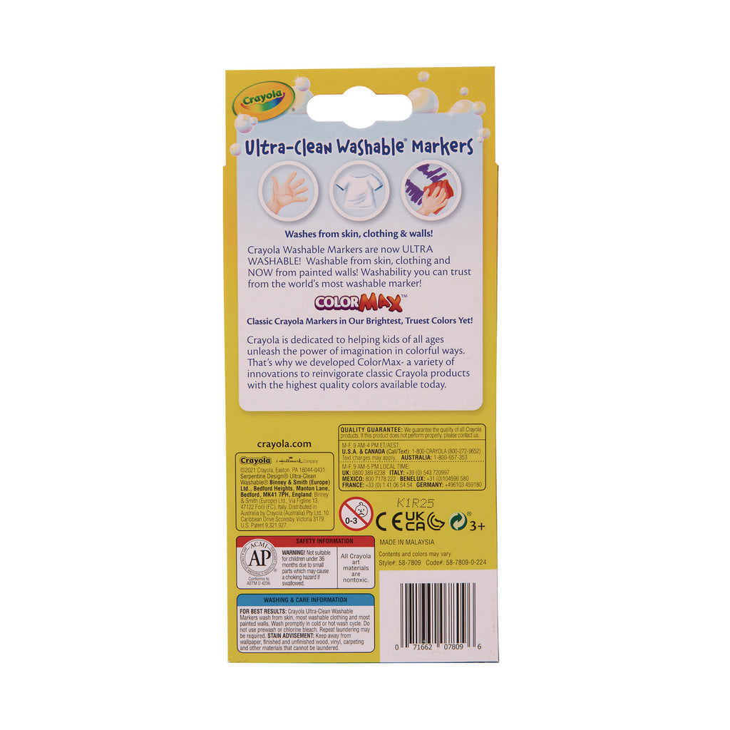Ultra-Clean Washable Markers, Fine Bullet Tip, Assorted Colors, 8/Pack