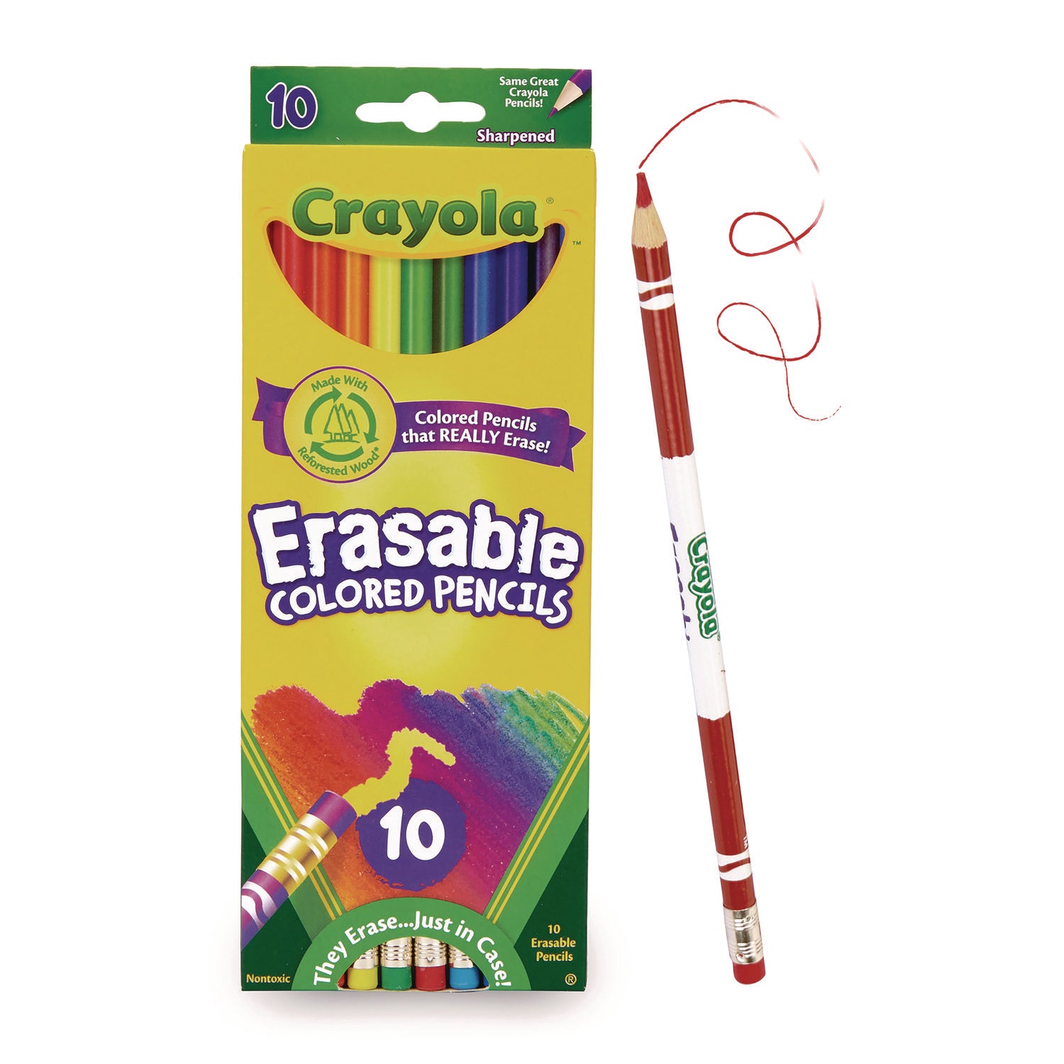 Erasable Color Pencil Set, 3.3 mm, 2B, Assorted Lead and Barrel Colors, 10/Pack - 