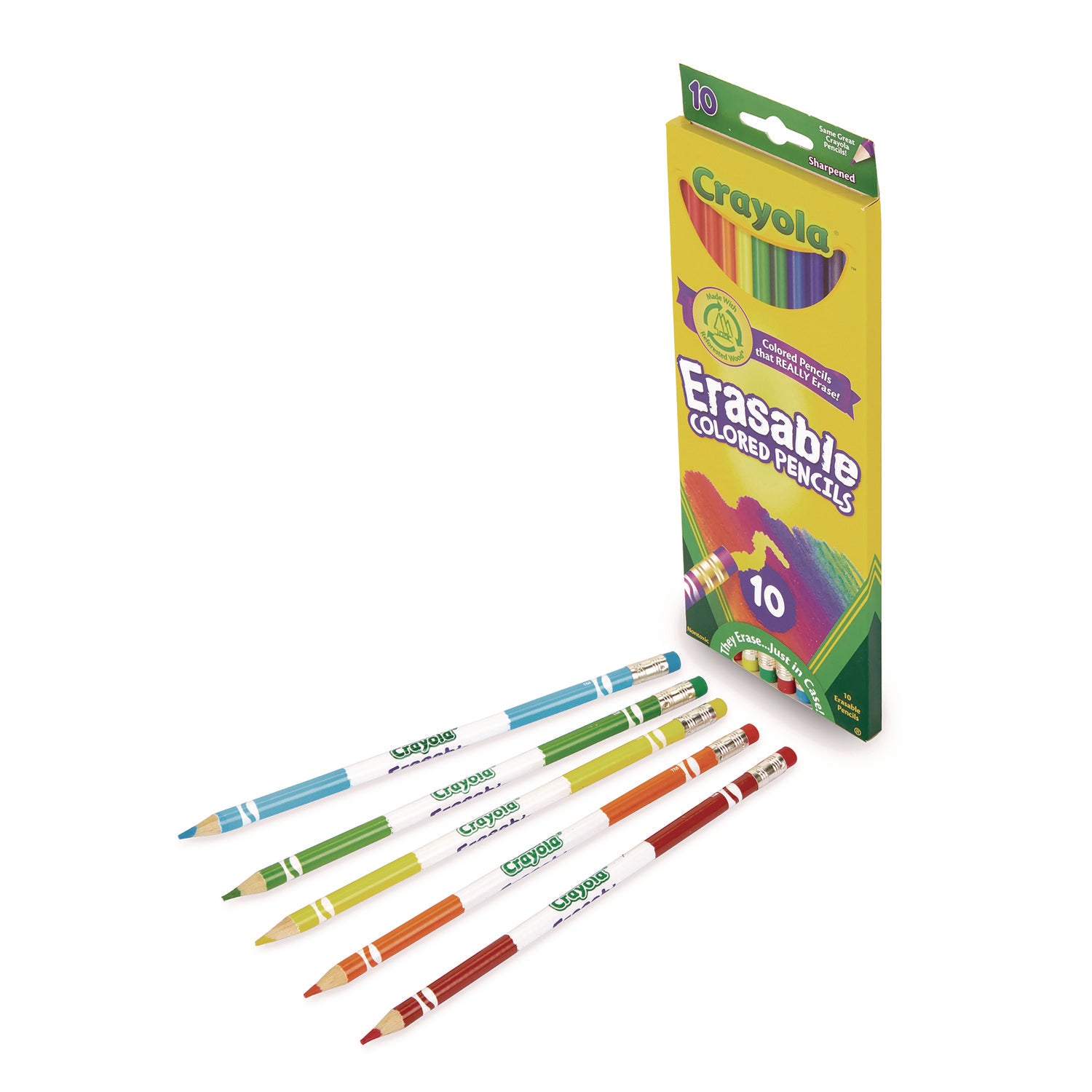 Erasable Color Pencil Set, 3.3 mm, 2B, Assorted Lead and Barrel Colors, 10/Pack - 