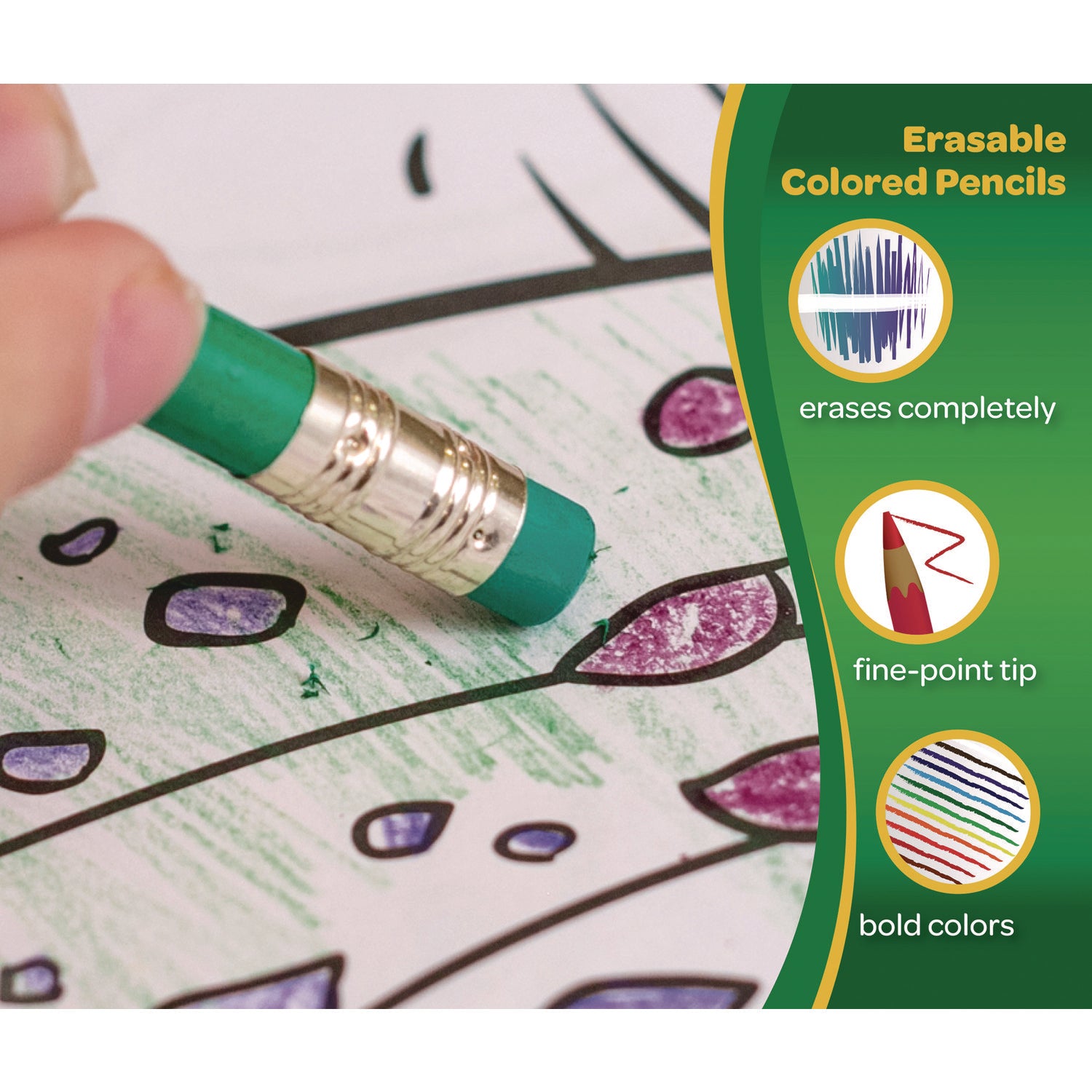 Erasable Color Pencil Set, 3.3 mm, 2B, Assorted Lead and Barrel Colors, 10/Pack - 