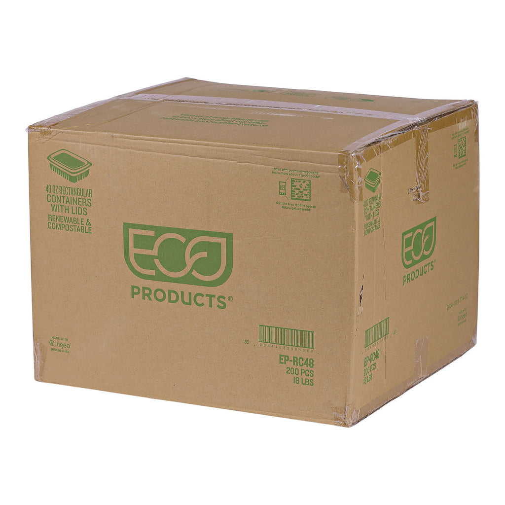 Renewable and Compostable Rectangular Deli Containers, 48 oz, 8 x 6 x 2, Clear, Plastic, 50/Pack, 4 Packs/Carton