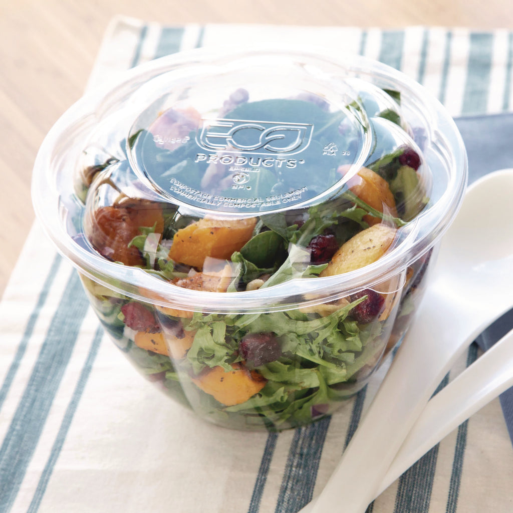 Renewable and Compostable Lids for 24, 32 and 48 oz Salad Bowls, Clear, Plastic, 300/Carton