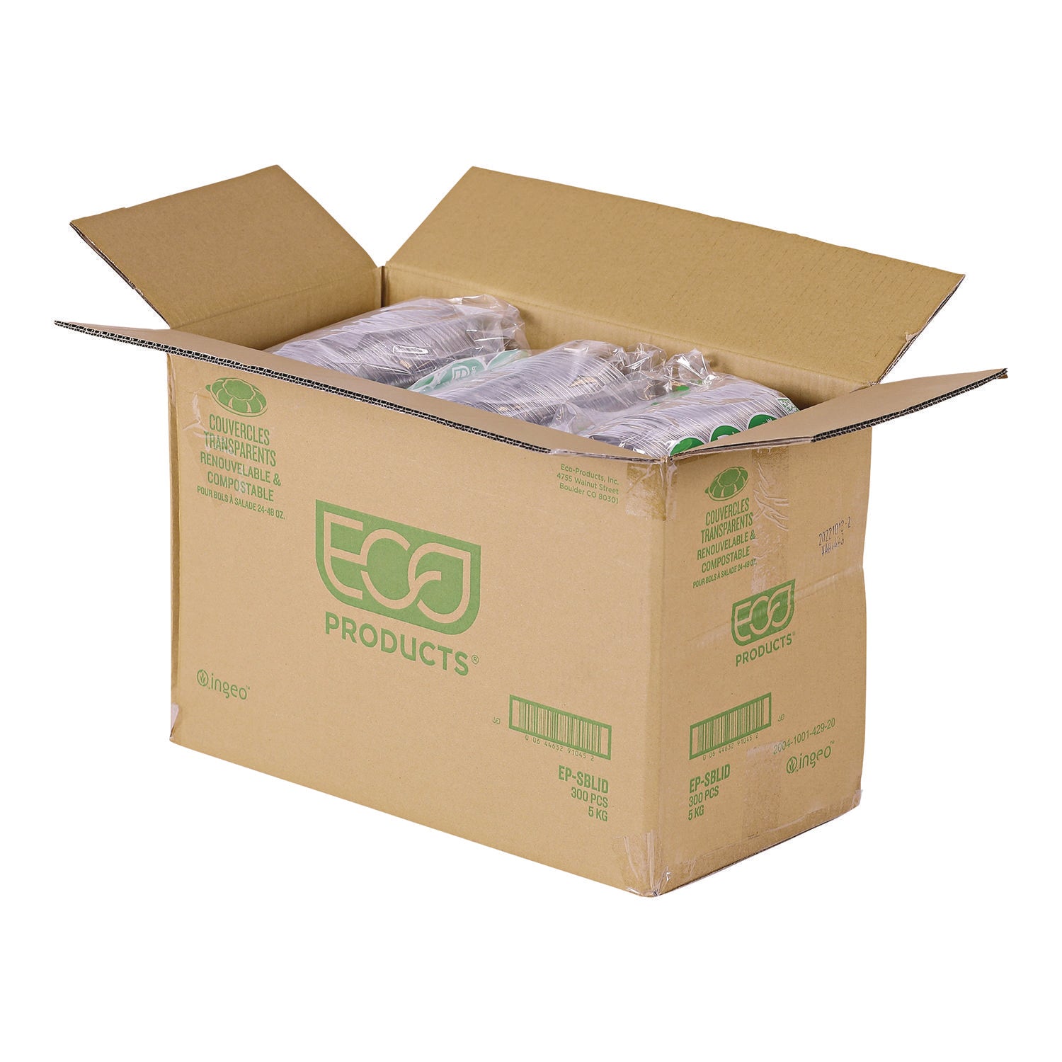 Renewable and Compostable Lids for 24, 32 and 48 oz Salad Bowls, Clear, Plastic, 300/Carton