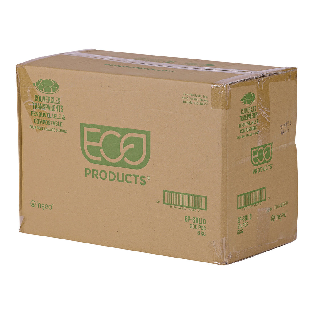 Renewable and Compostable Lids for 24, 32 and 48 oz Salad Bowls, Clear, Plastic, 300/Carton