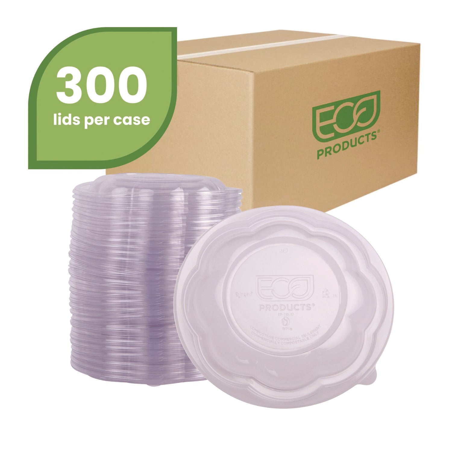 Renewable and Compostable Lids for 24, 32 and 48 oz Salad Bowls, Clear, Plastic, 300/Carton