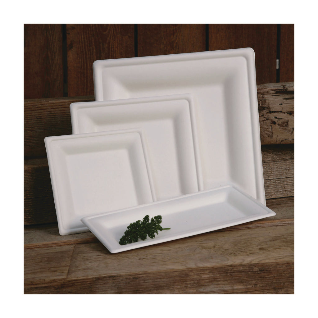 Renewable Square Sugarcane Plates, Large, Natural White, 50/Pack, 5 Packs/Carton - 3
