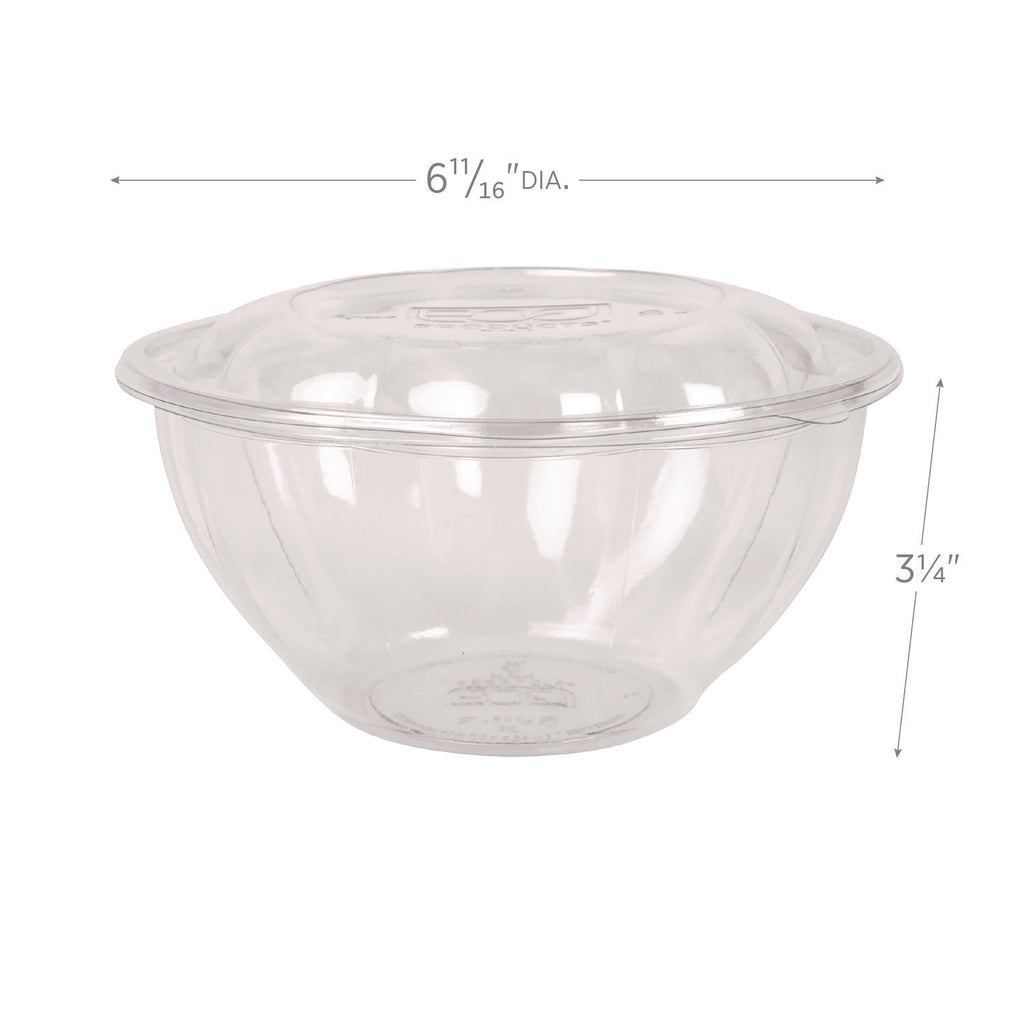 Renewable and Compostable Salad Bowls with Lids, 32 oz, Clear, Plastic, 50/Pack, 3 Packs/Carton