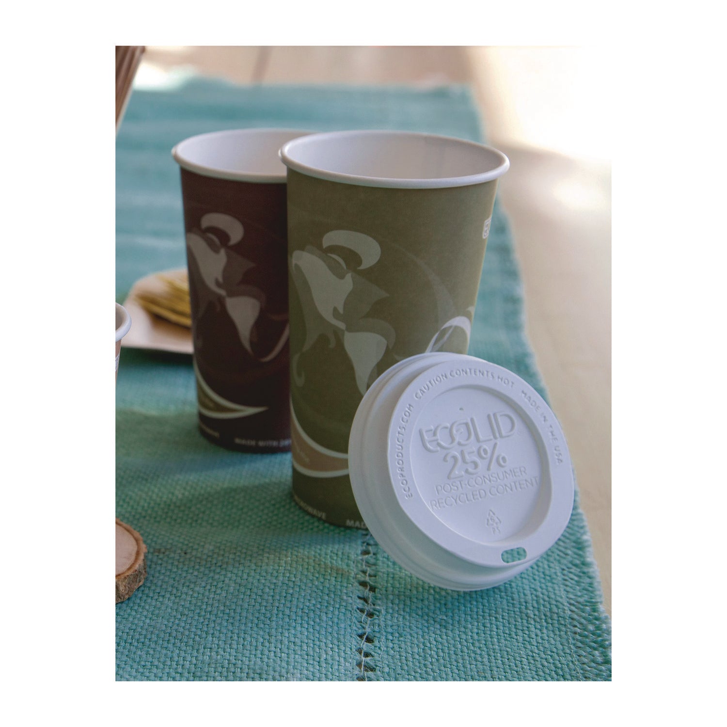 EcoLid 25% Recycled Content Hot Cup Lid, White, Fits 10 oz to 20 oz Cups, 100/Pack, 10 Packs/Carton - 