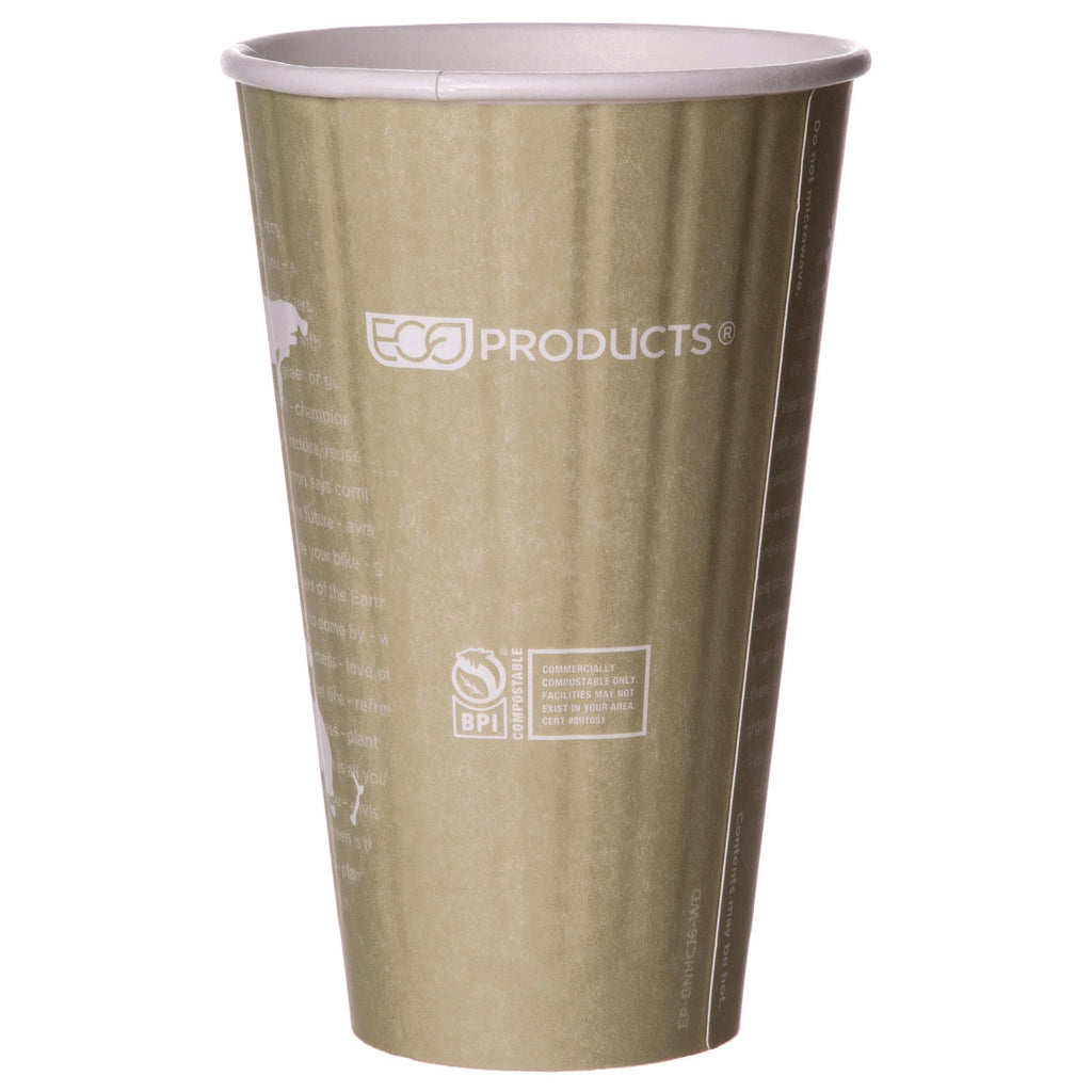 World Art Renewable and Compostable Insulated Hot Cups, PLA, 16 oz, 40/Packs, 15 Packs/Carton