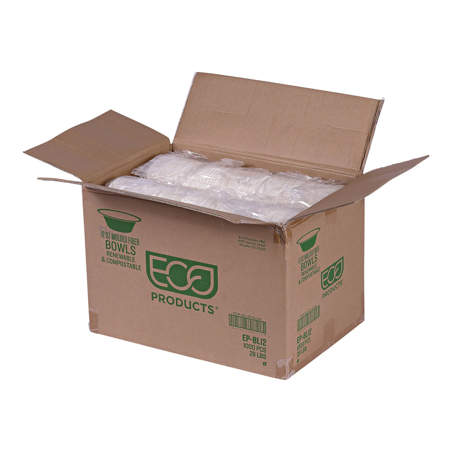 Renewable Sugarcane Bowls, 12 oz, Natural White, 50/Pack, 20 Packs/Carton - 
