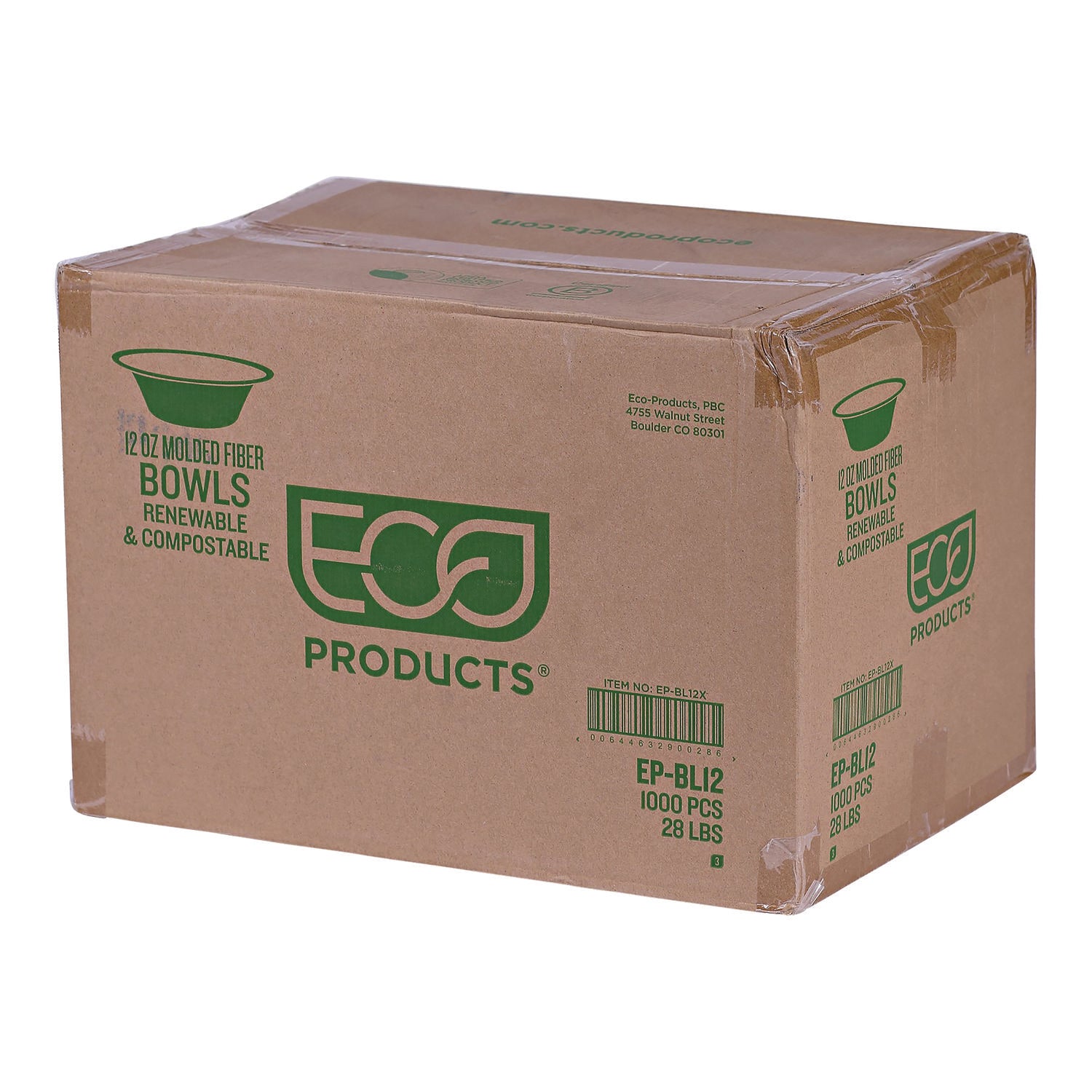 Renewable Sugarcane Bowls, 12 oz, Natural White, 50/Pack, 20 Packs/Carton - 