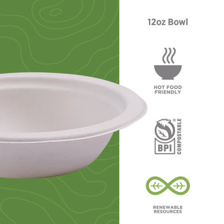 Renewable Sugarcane Bowls, 12 oz, Natural White, 50/Pack, 20 Packs/Carton - 