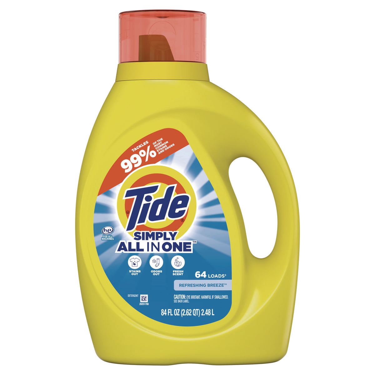 Simply Clean and Fresh Laundry Detergent, Refreshing Breeze, 64 Loads, 84 oz Bottle, 4/Carton