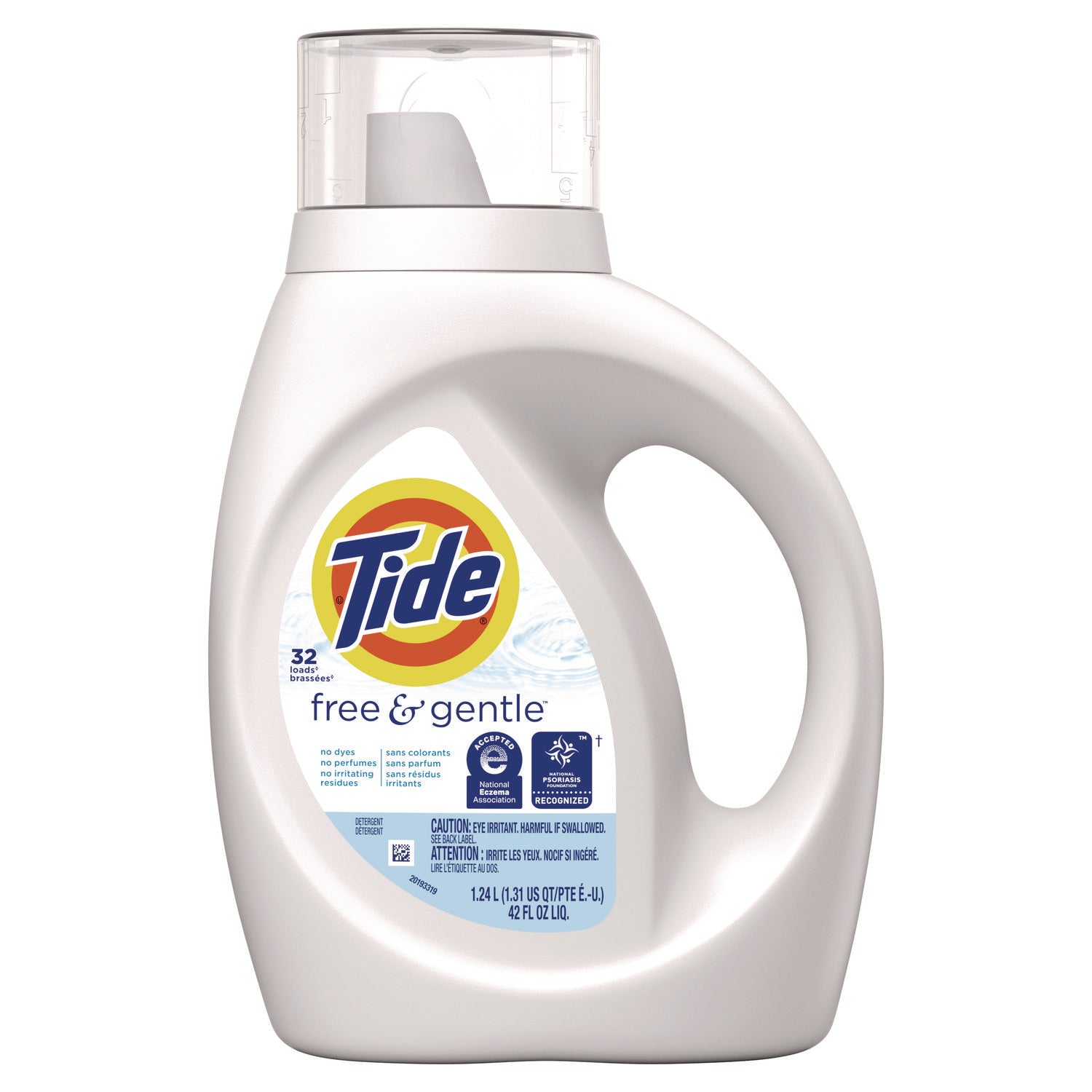 Tide Free & Gentle Detergent - 46 fl oz (1.4 quart) - 1 Bottle - Hypoallergenic, Dye-free, Fragrance-free - 1