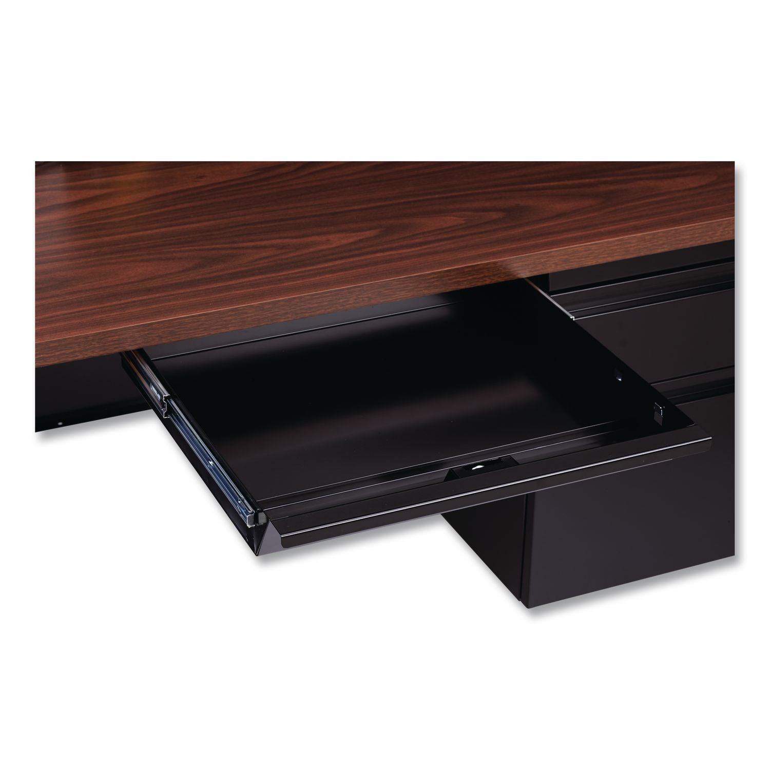 Double Pedestal Steel Desk, 60" x 30" x 29.5", Mocha/Black, Black Legs