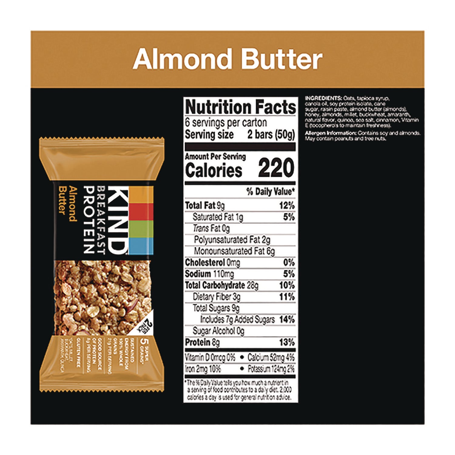 KIND Breakfast Protein Bars - Gluten-free, Dairy-free, Peanut-free, Low Sodium - Almond Butter - 1.76 oz - 6 / Box