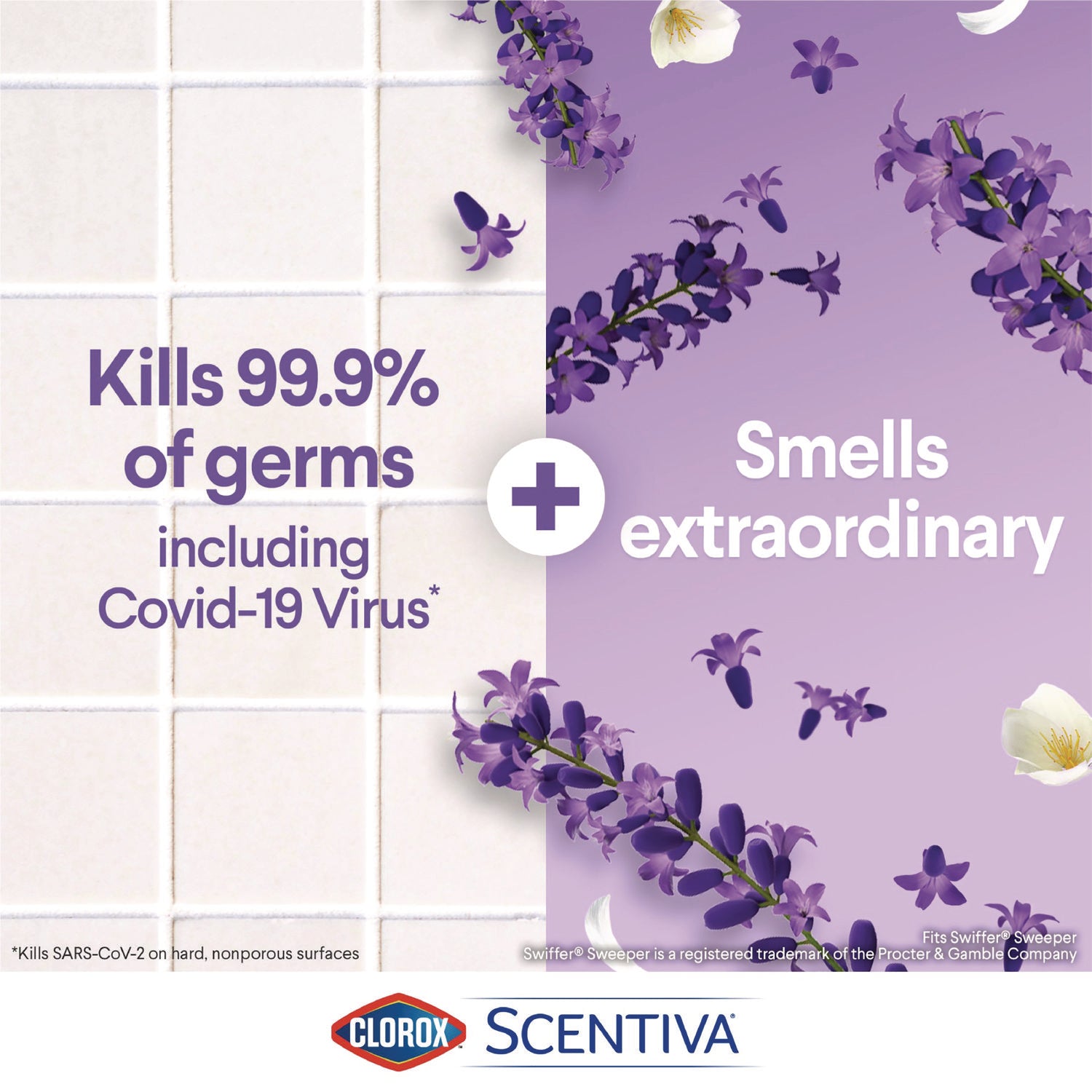Clorox Scentiva Bleach-Free Disinfecting Wipes - Ready-To-Use Wipe - Tuscan Lavender & Jasmine Scent - 70 / Tub - 1 Each - White