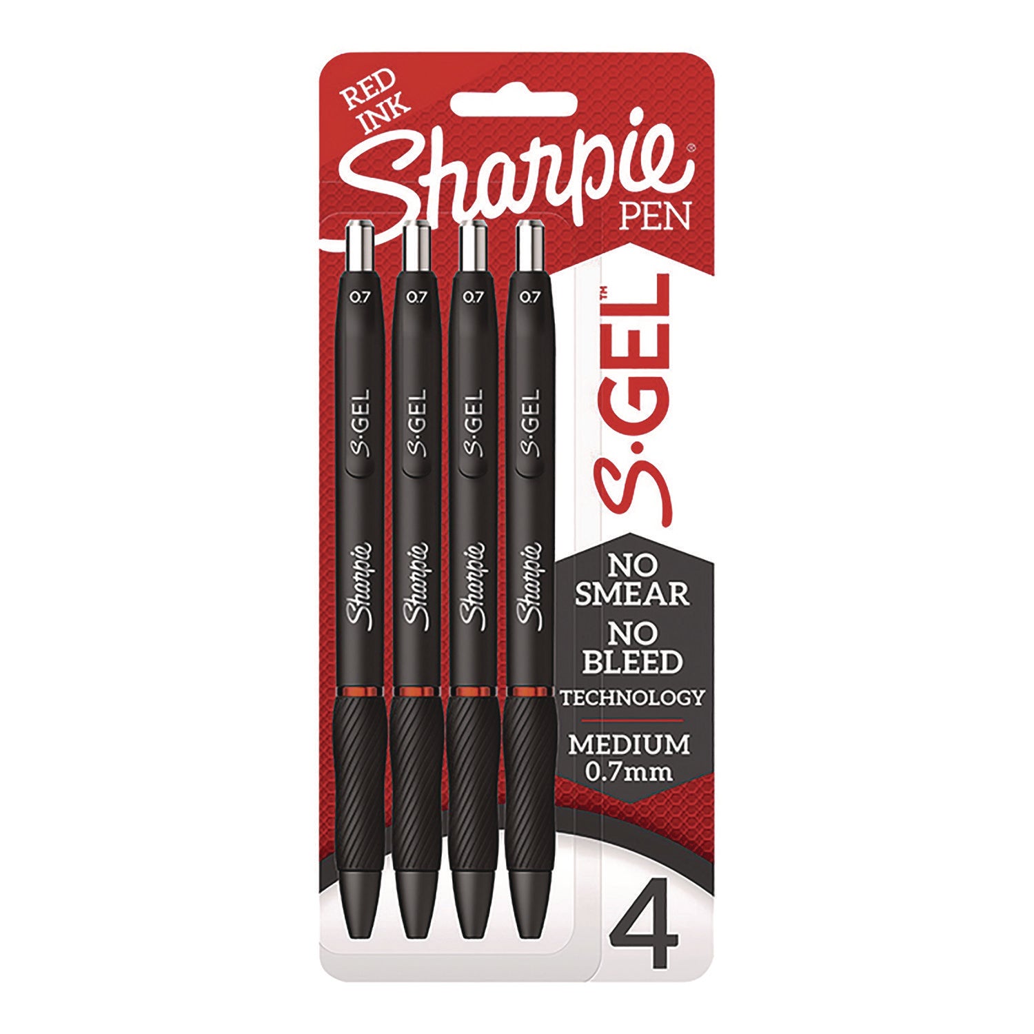 Sharpie S-Gel Pens - Medium Pen Point - 0.7 mm Pen Point Size - Red Gel-based Ink - Black Metal Barrel - 4 / Pack - 1