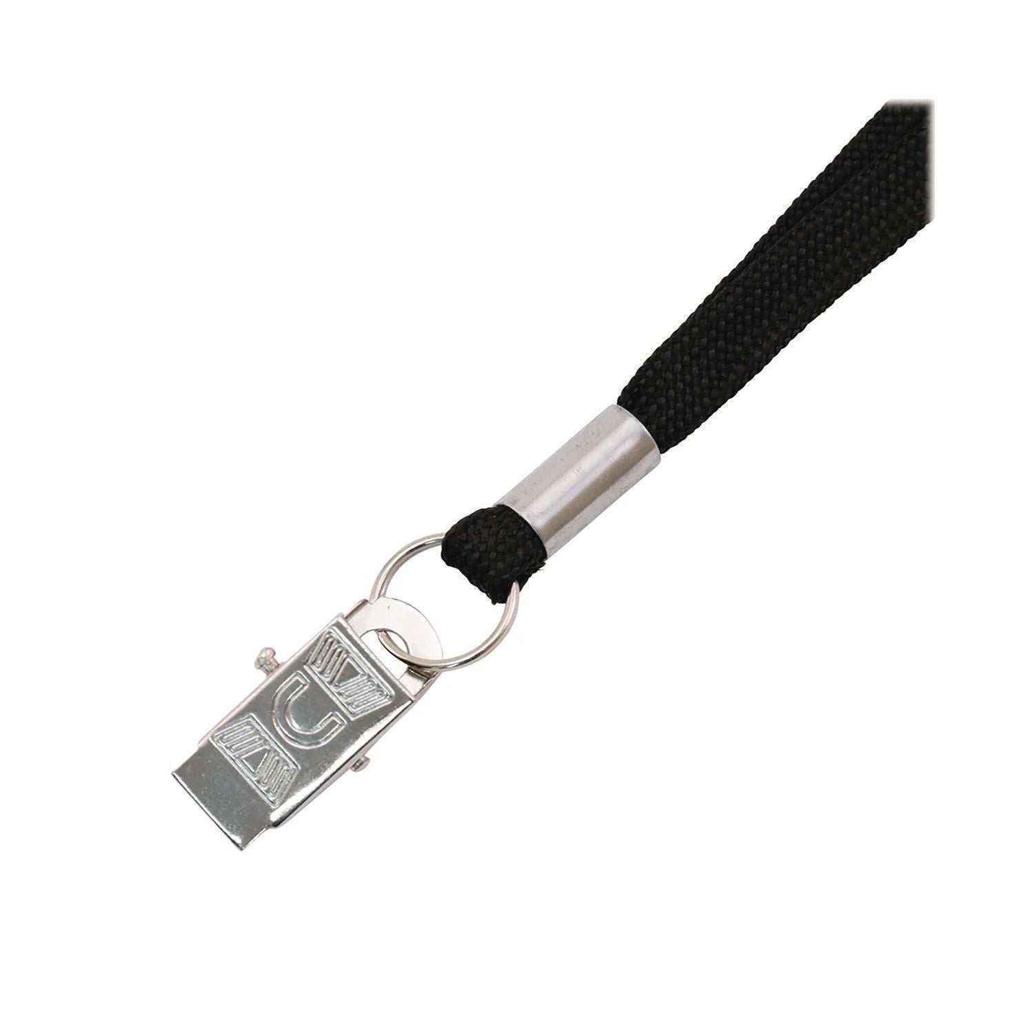 Advantus Flat Clip Lanyard - 100 / Box - 36" Length - Black - Woven, Metal - 2