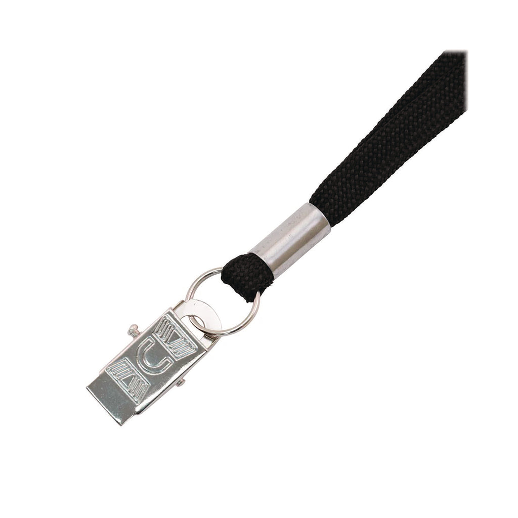 Advantus Flat Clip Lanyard - 100 / Box - 36" Length - Black - Woven, Metal