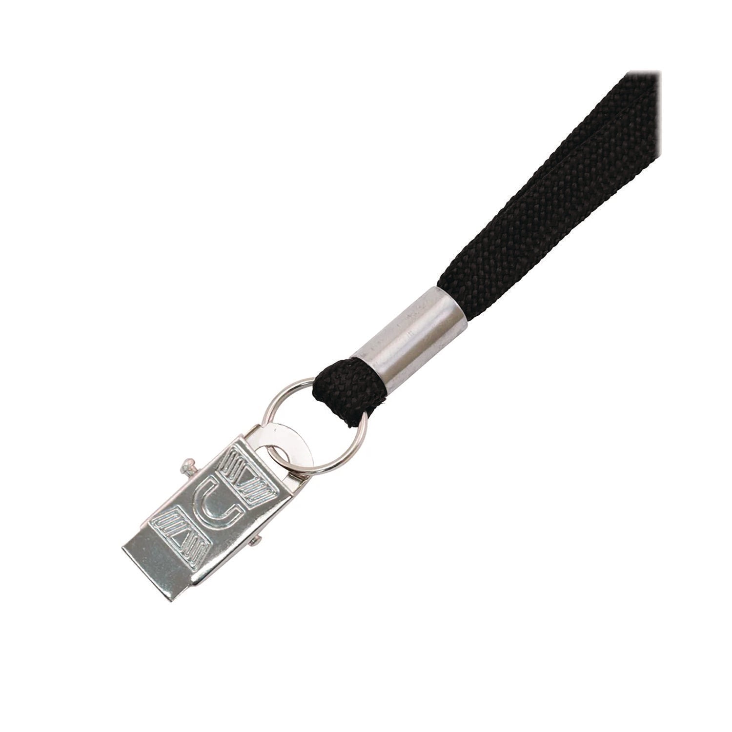 Advantus Flat Clip Lanyard - 100 / Box - 36" Length - Black - Woven, Metal