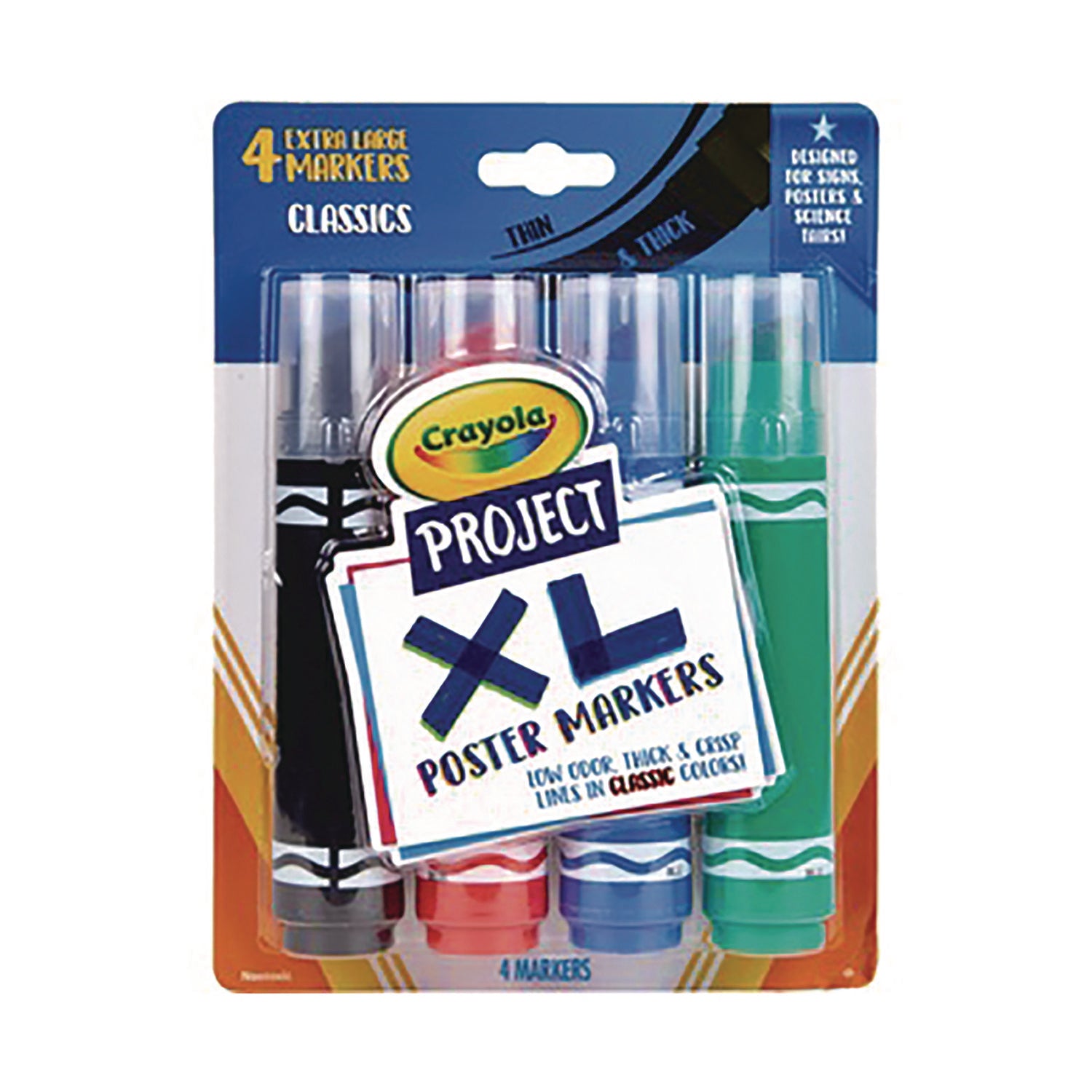 Crayola XL Classic Poster Markers - Bold Marker Point - Chisel Marker Point Style - Black, Green, Blue, Red - 4 / Pack