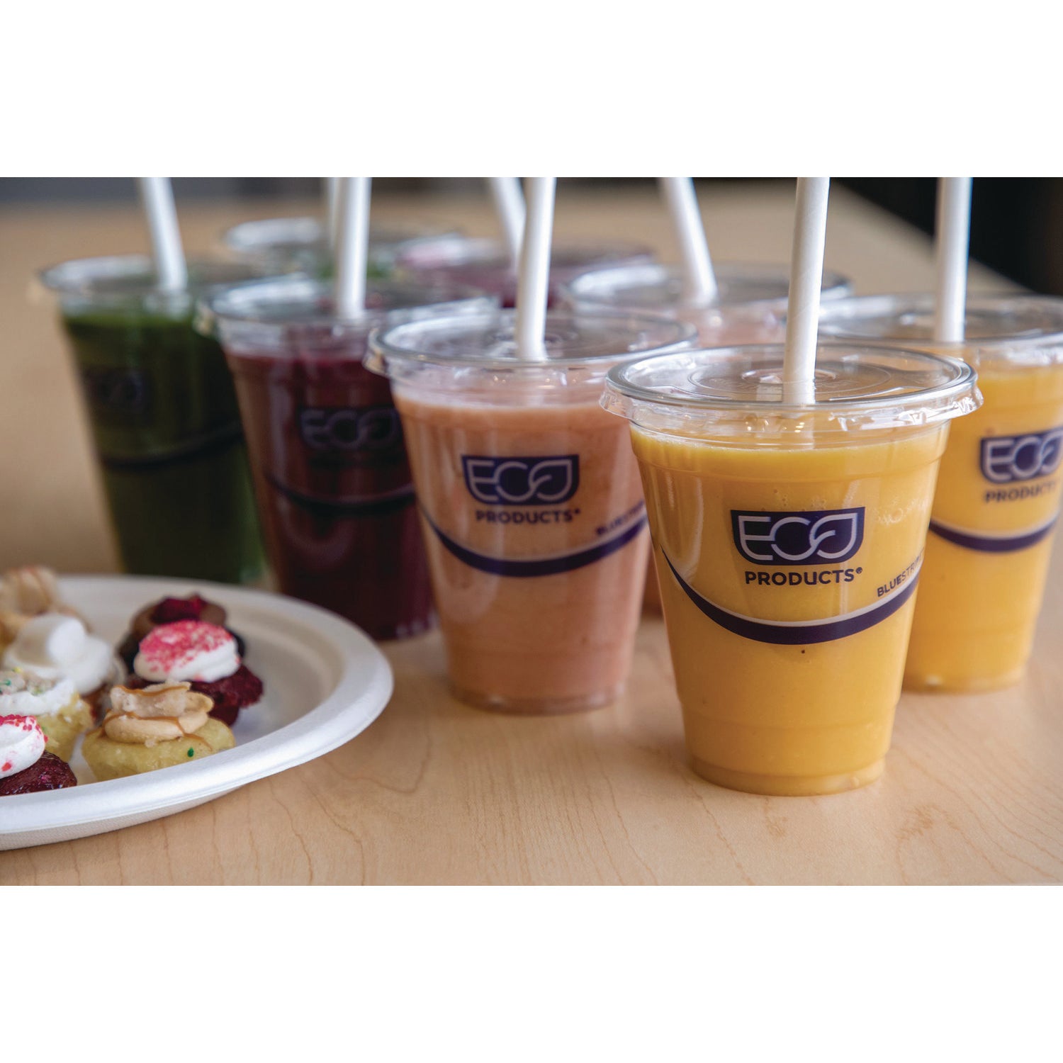 BlueStripe Recycled Content Cold Cup Flat Lids, Fits 9 oz to 24 oz Cups, Clear, 100/Pack, 10 Packs/Carton - 
