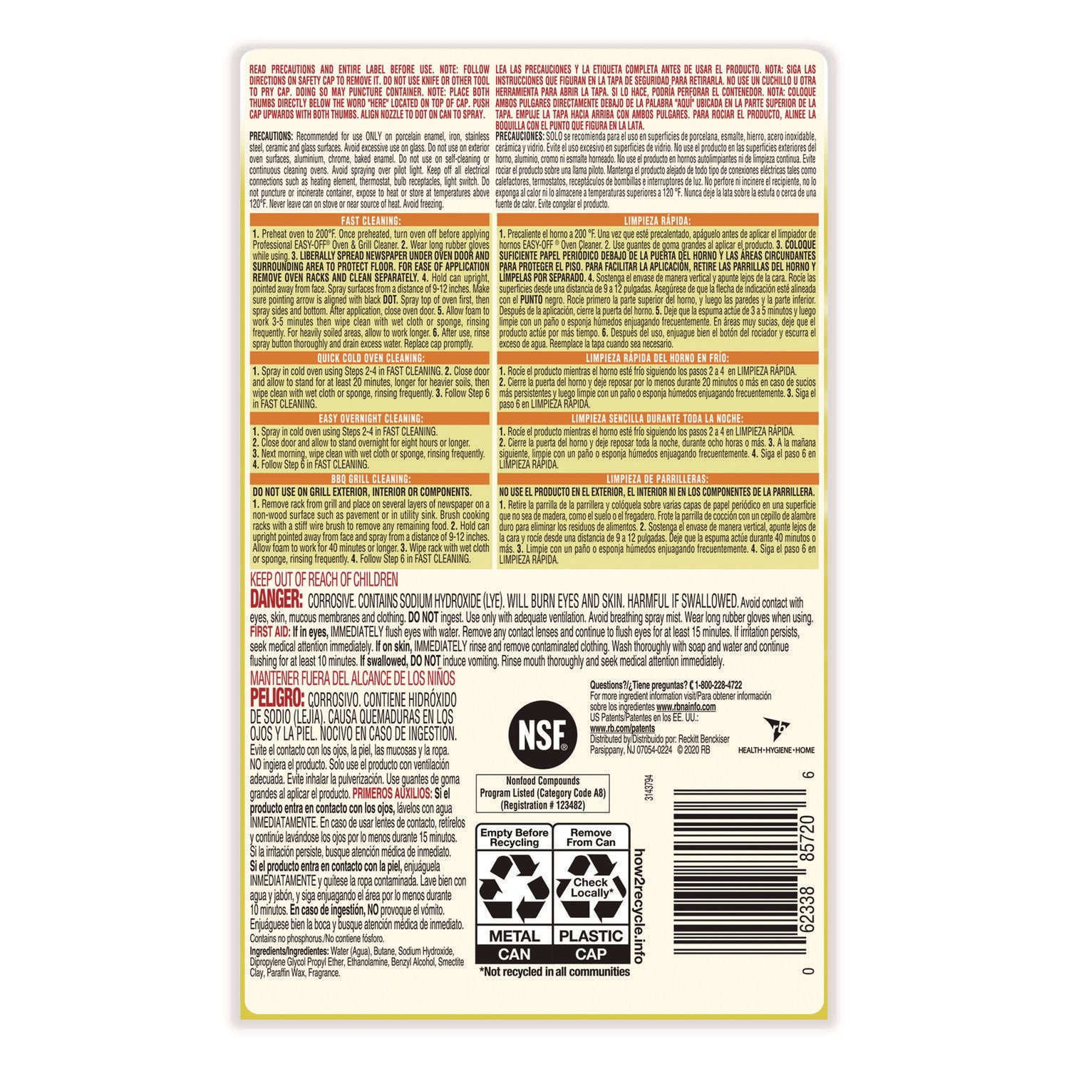Oven and Grill Cleaner, Unscented, 24 oz Aerosol Spray
