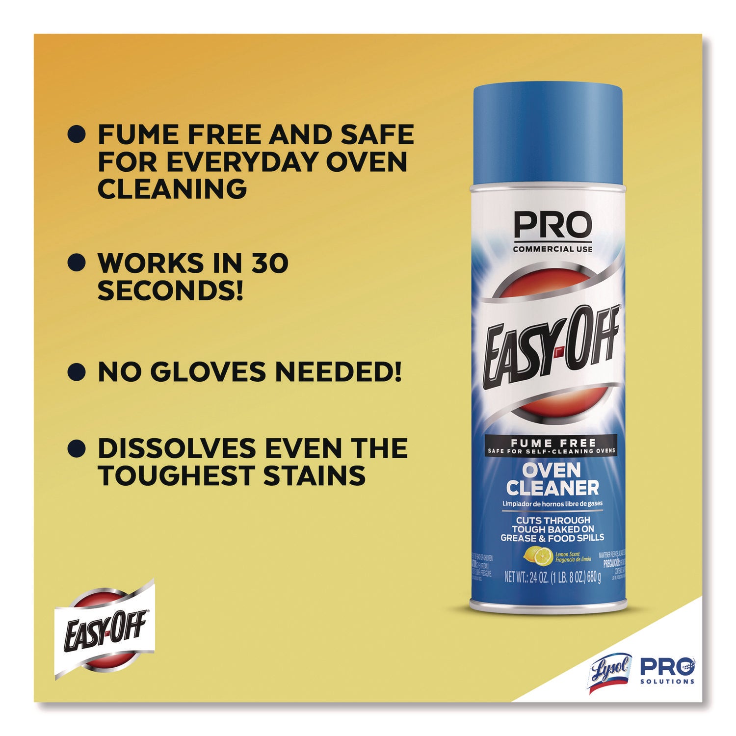 Fume Free Max Oven Cleaner, Foam, Lemon, 24 oz Aerosol Spray, 6/Carton