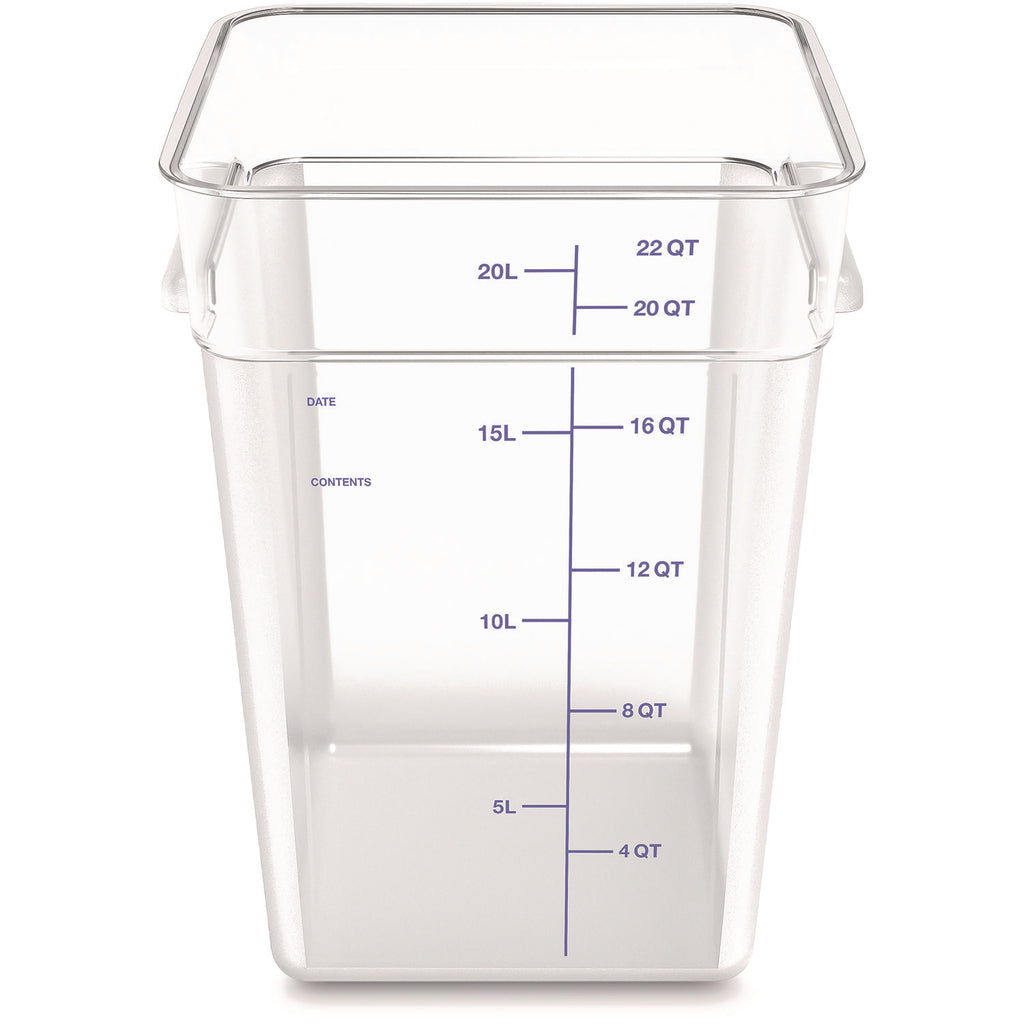 Squares Polycarbonate Food Storage Container, 22 qt, 11 13 x 11.13 x 15.72, Clear, Plastic