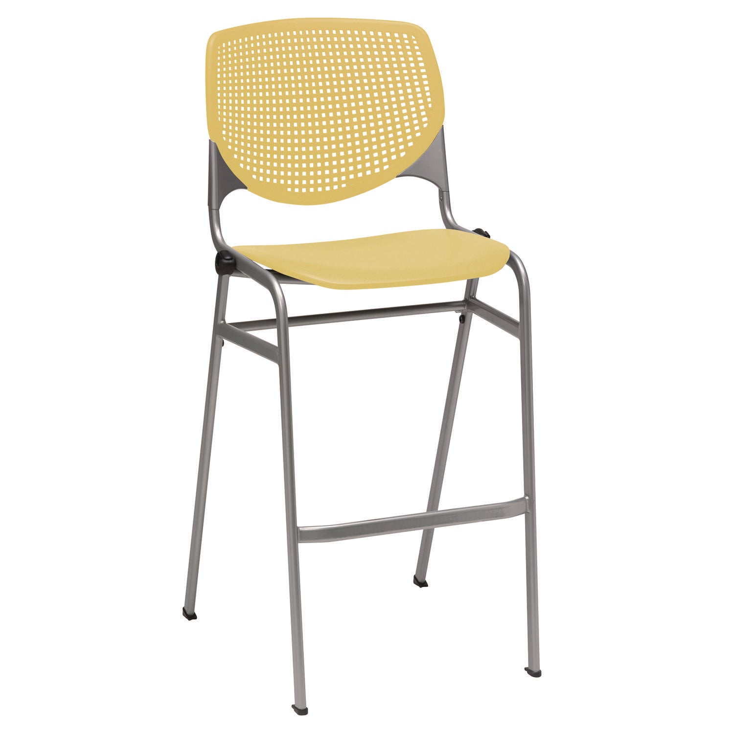 Pedestal Bistro Table with Four Yellow Kool Series Barstools, Round, 36"Dia x 41h, Designer White, Ships in 4-6 Business Days
