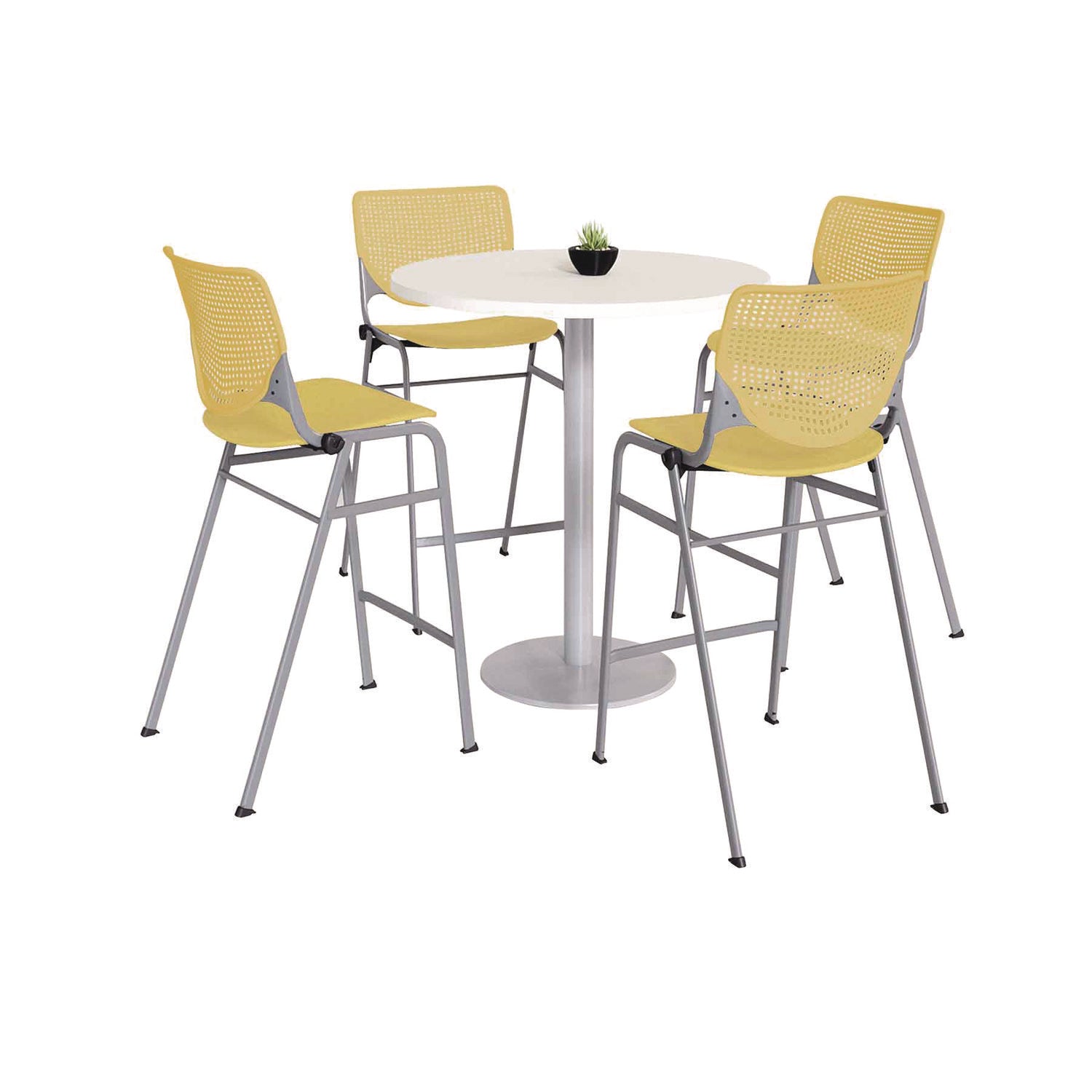 pedestal-bistro-table-with-four-yellow-kool-series-barstools-round-36dia-x-41h-designer-white-ships-in-4-6-business-days_kfi811774037099 - 1