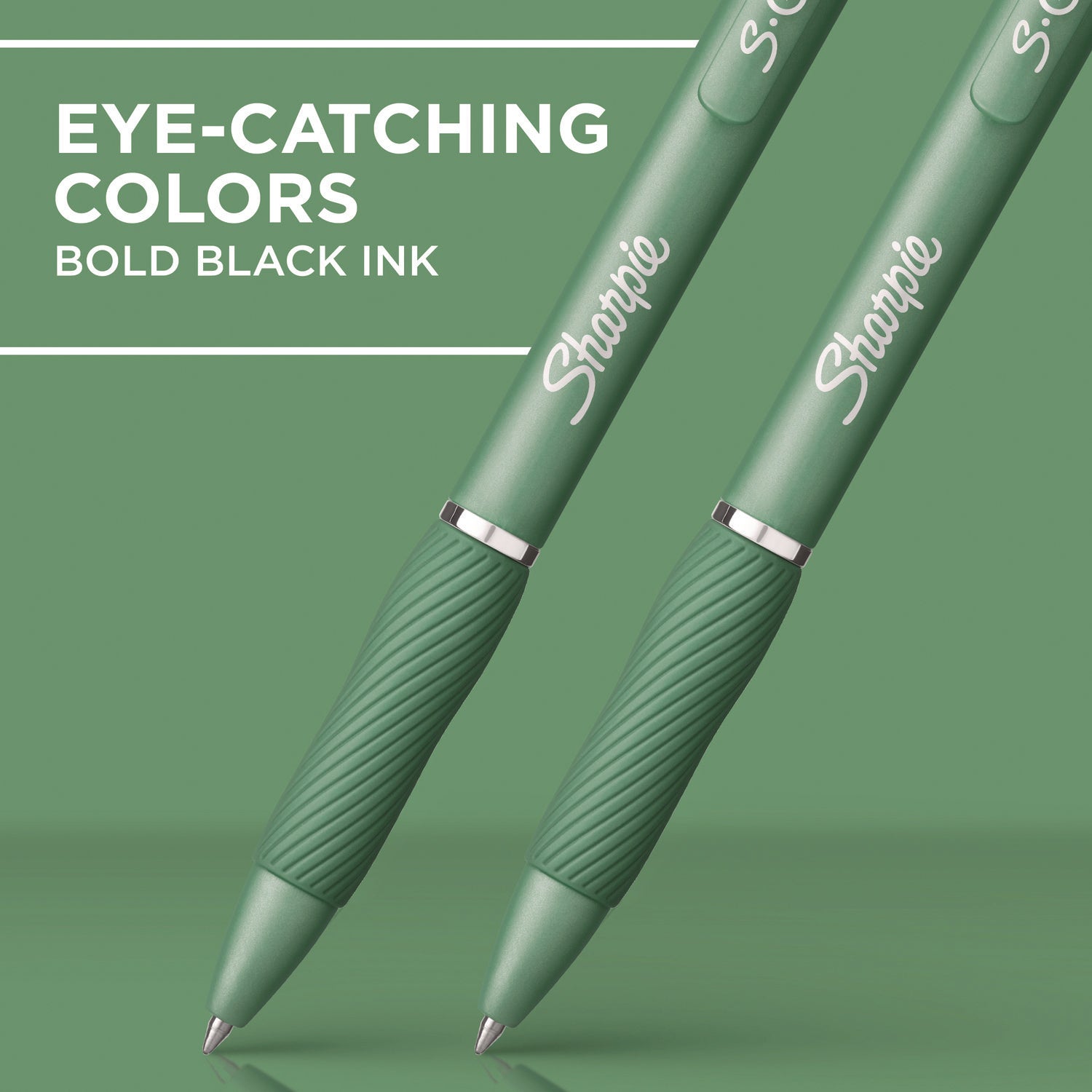 S-Gel Fashion Barrel Gel Pen, Retractable, Medium 0.7 mm, Black Ink, Green Barrel, 4/Pack