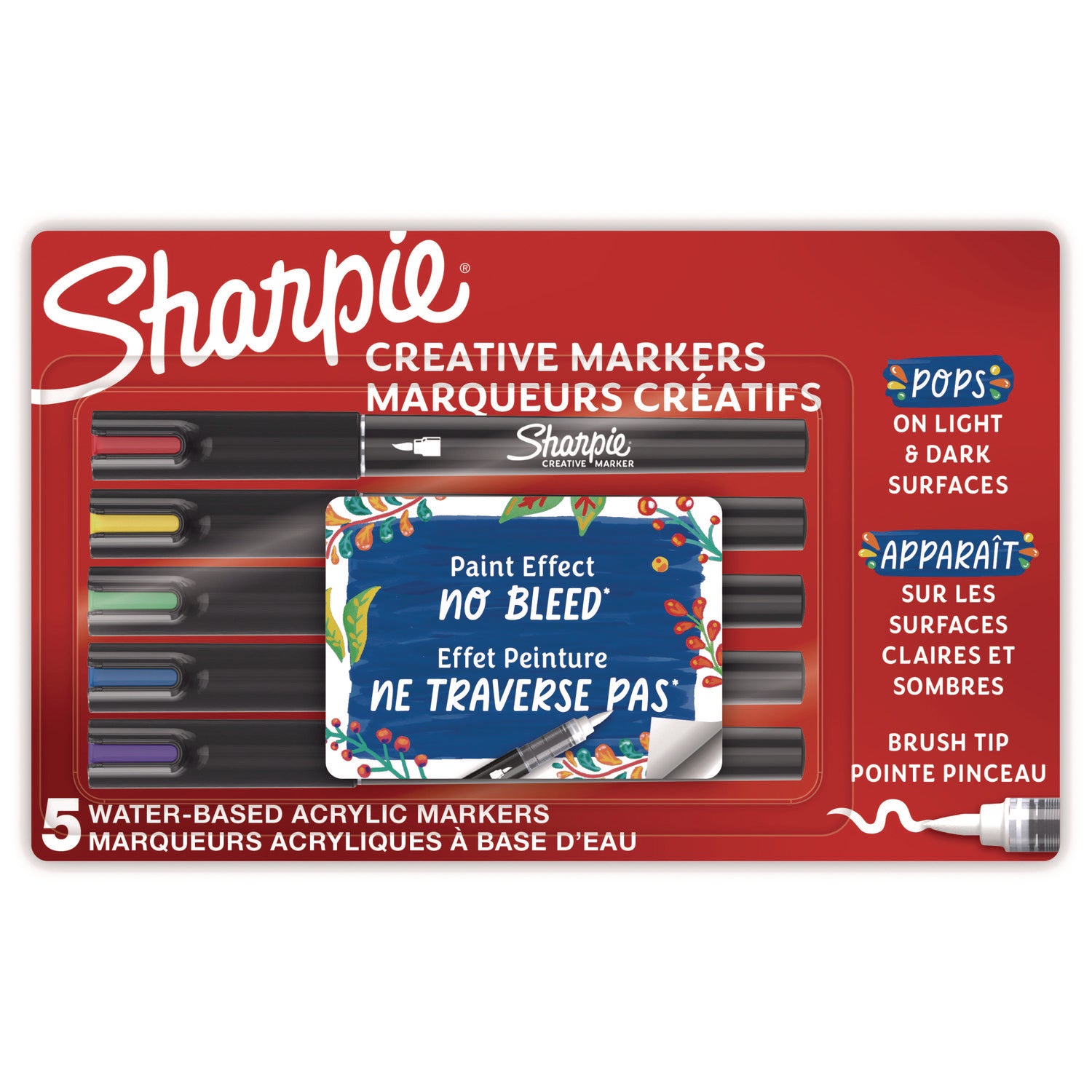 Creative Markers, Fine Brush Tip, Assorted Colors, 5/Pack - 1