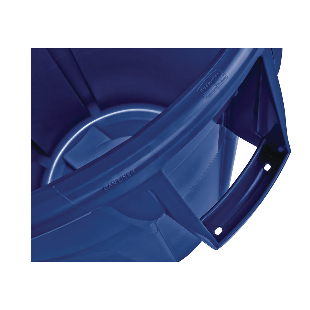 Vented Round Brute Container, 32 gal, Plastic, Blue