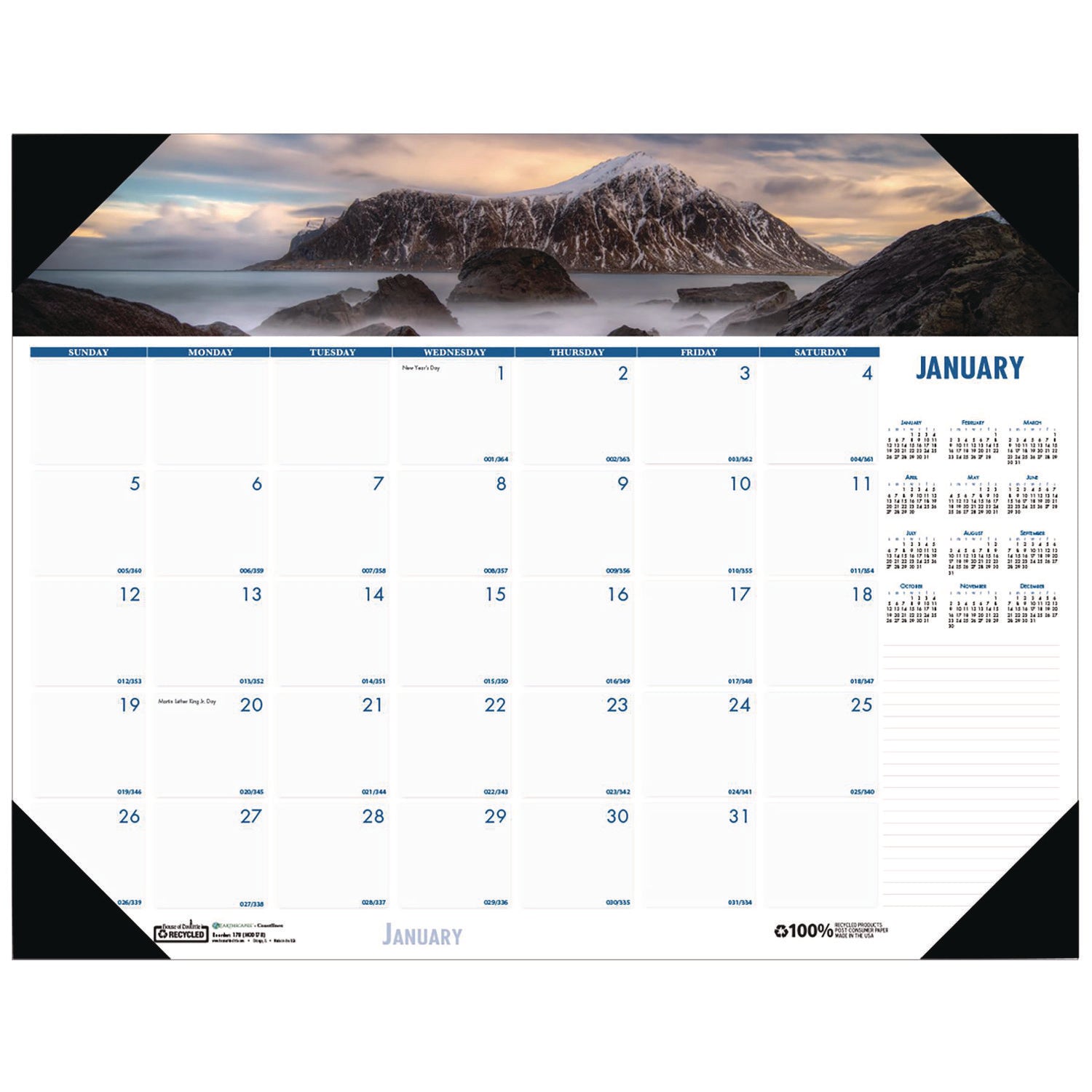 earthscapes-recycled-monthly-desk-pad-calendar-coastlines-photos-22-x-17-black-binding-corners12-month-jan-dec-2024_hod178 - 2