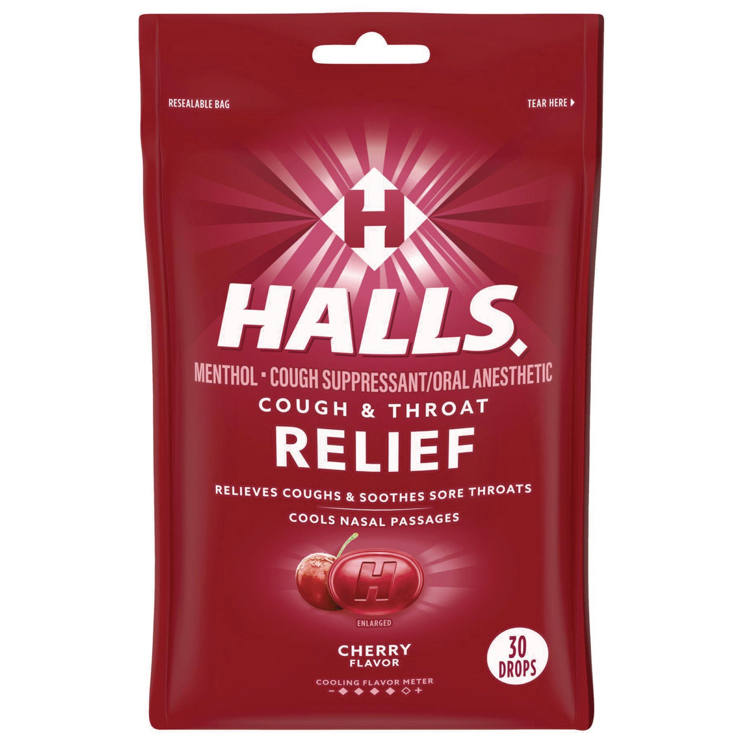 Triple Action Cough Drops, Cherry, 30/Bag, 12 Bags/Box