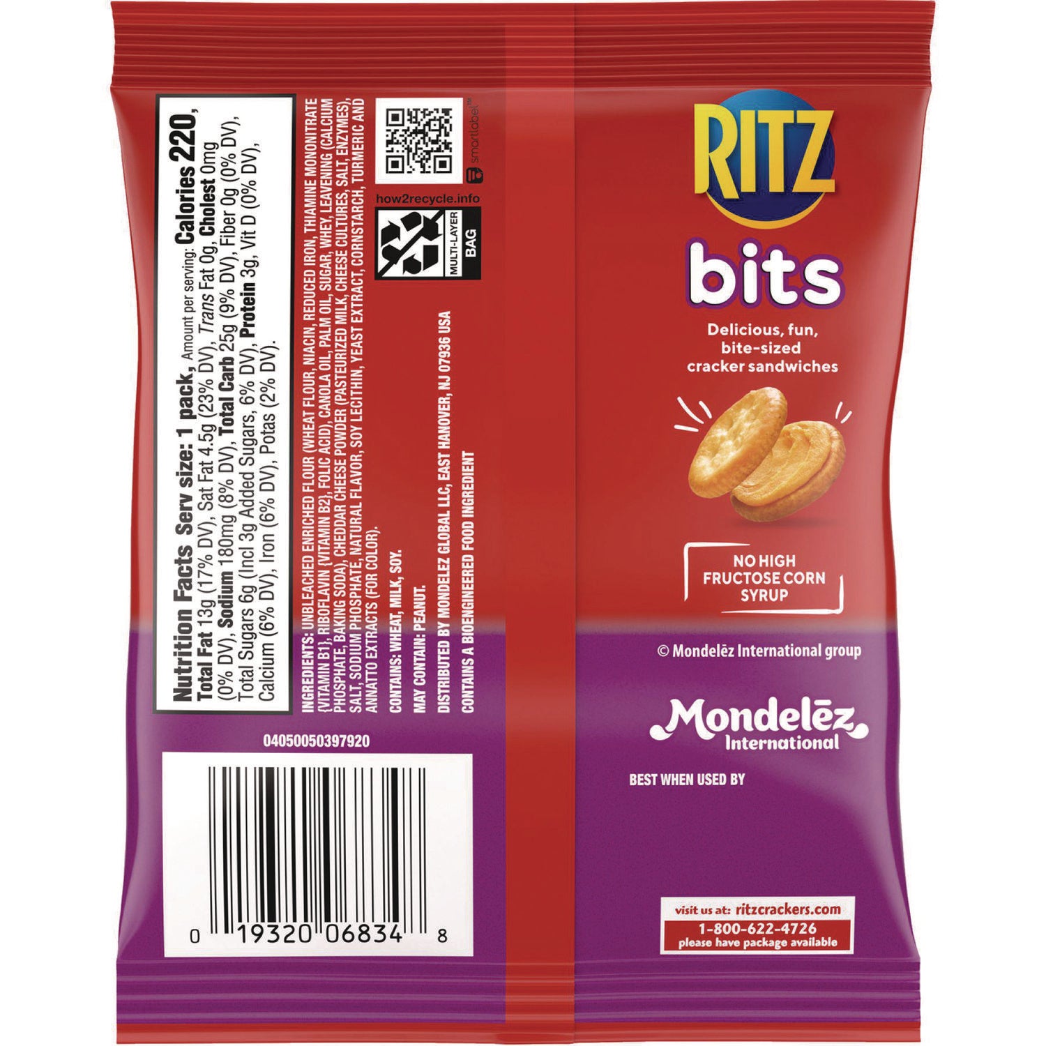 Ritz Bits, Cheese, 1.5 oz Packs, 60/Carton