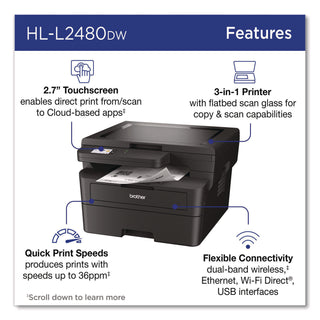 Wireless HL-L2480DW Compact Monochrome Multi-Function Laser Printer, Copy/Print/Scan